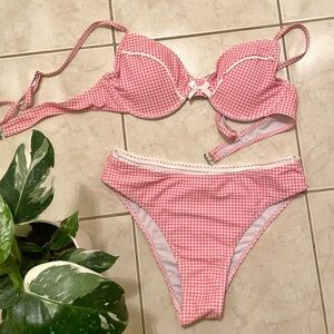 Pink Checkered Bikini Set